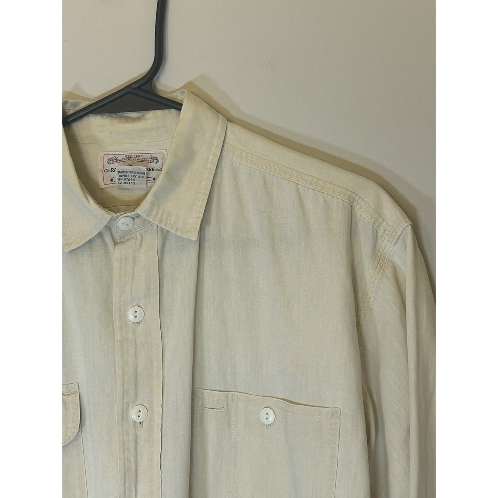 VNTG Polo Ralph Lauren Authentic Dungarees Shirt 100% Cotton Mens's L Ivory